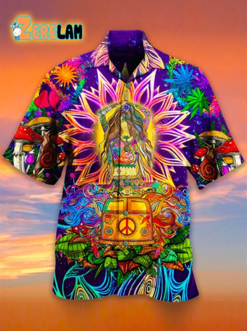 Colorful Hippie Yoga Girl Camper Van Hawaiian Shirt