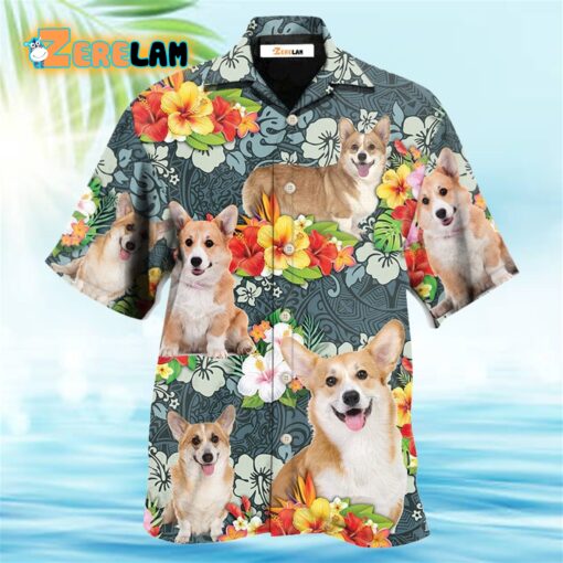 Corgi Tropical Floral Hawaiian Shirt