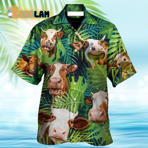 Cow Face Troll Funny Cattle Tropical Style Hawaiian Shirt