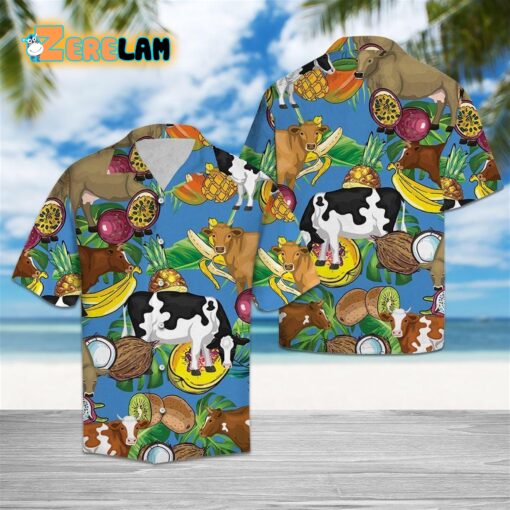 Cow Tropical Fruits Hawaiian Shirt