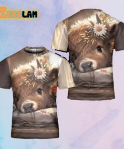 Cute Baby Highland Cow Print V-Neck Shirt