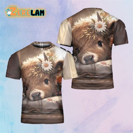 Cute Baby Highland Cow Print V-Neck Shirt