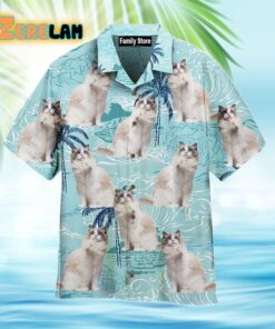 Cute Blue Bicolor Ragdoll On Big Wave Tropical Hawaiian Shirt