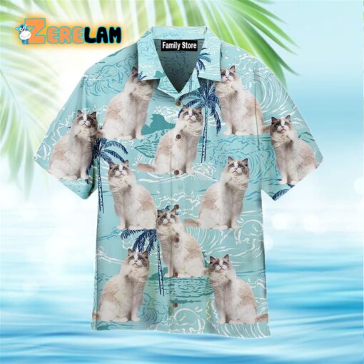 Cute Blue Bicolor Ragdoll On Big Wave Tropical Hawaiian Shirt