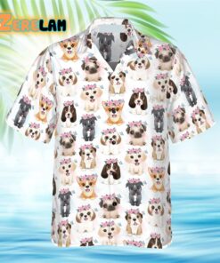 Cute Puppies Flowers Crown Hawaiian Shirt