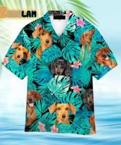 Dachshund Dogs Hisbiscus Tropical Aloha Hawaiian Shirt