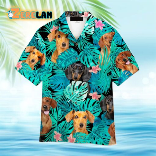 Dachshund Dogs Hisbiscus Tropical Aloha Hawaiian Shirt