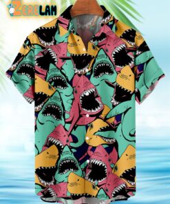 Deep Sea Shark Retro Colors Pattern Hawaiian Shirt