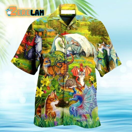 Cats and Dragon Love Life Beautiful Nature Hawaiian Shirt