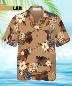 Everything’s More In Texas Armadillo And Longhorn Texas Hawaiian Shirt