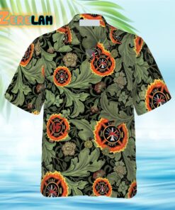 Fire Rescue Proud Firefighter Floral And Leaves Hawaiian Shirt