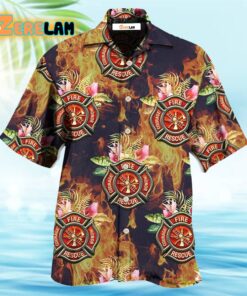 Firefighter Tropical Floral With Fire Style Hawaiian Shirt