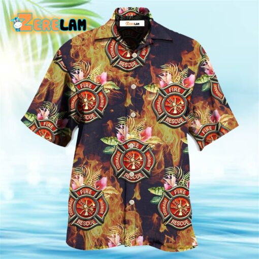 Firefighter Tropical Floral With Fire Style Hawaiian Shirt