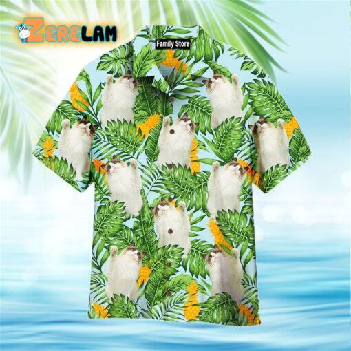 Funny Cat Raising Paw Pineapple Tropical Hawaiian Shirt