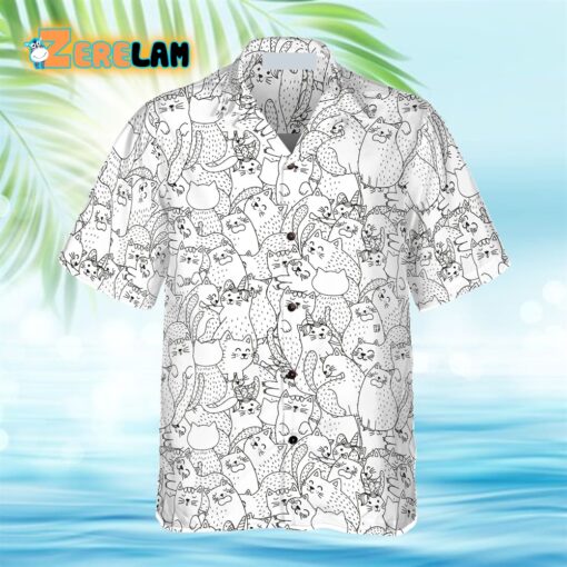 Funny Cats Black And White Pattern Hawaiian Shirt