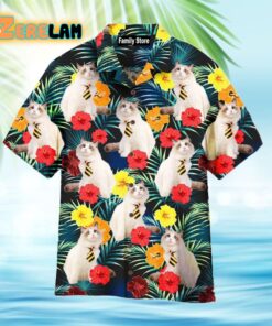 Funny White Cat Tropical Floral Hawaiian Shirt