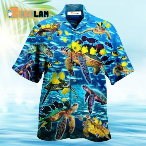 Go With The Flow Turtles And Blue Ocean Hawaiian Shirt