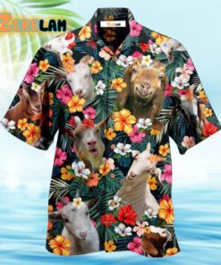 Goat Happy Aloha Flowers Hawaiian Shirt