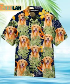 Golden Retriever Dog With Vintage Tropical Leaves Hawaiian Shirt
