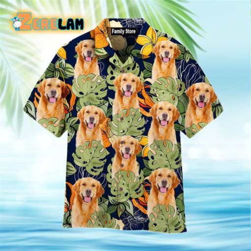 Golden Retriever Dog With Vintage Tropical Leaves Hawaiian Shirt