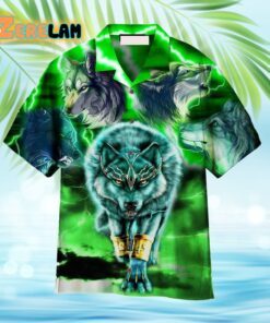 Green Neon Thunder Wolf Hawaiian Shirt