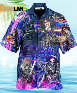 Guitar Skull Music Skull Crazy Purple Hawaiian Shirt