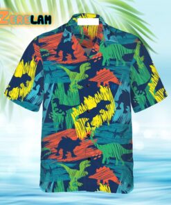 Hand-drawn Color Plates Dinosaur Hawaiian Shirt