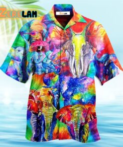 Happy Rainbow Elephant Family Colorful Hawaiian Shirt