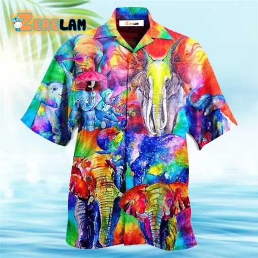 Happy Rainbow Elephant Family Colorful Hawaiian Shirt