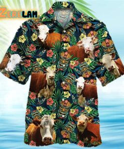 Hereford Cattle Lovers Tribal Tiki Mask Hawaiian Shirt