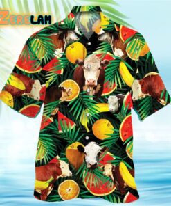 Hereford Cattle Lovers Tropical Fruits Hawaiian Shirt
