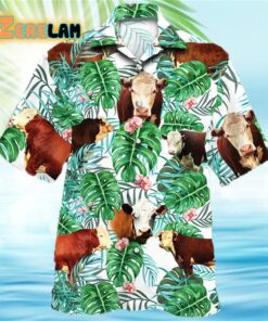 Hereford Cattle Lovers Tropical Plant Cow Hawaiian Shirt