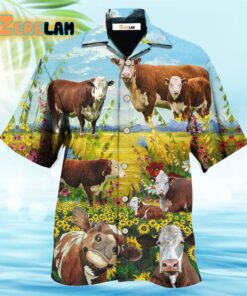 Hereford Cow Landscape Style Hawaiian Shirt