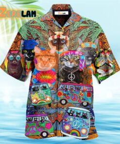 Hippie Cats Peace Love Life Color Hawaiian Shirt