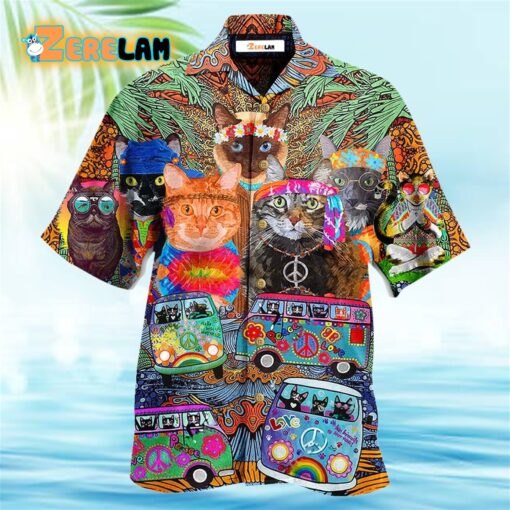 Hippie Cats Peace Love Life Color Hawaiian Shirt