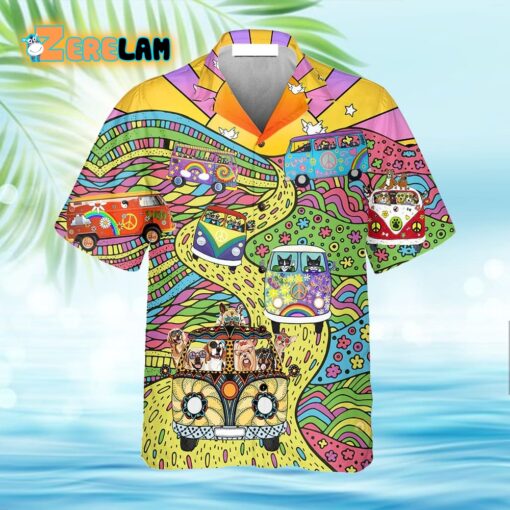 Hippie Dogs And Cats Bus Hawaiian Shirt