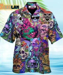 Hippie Mushroom And Skull Colorful Art Hawaiian Shirt