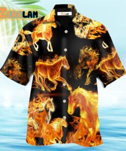 Horse Fire Forse Black Style Hawaiian Shirt