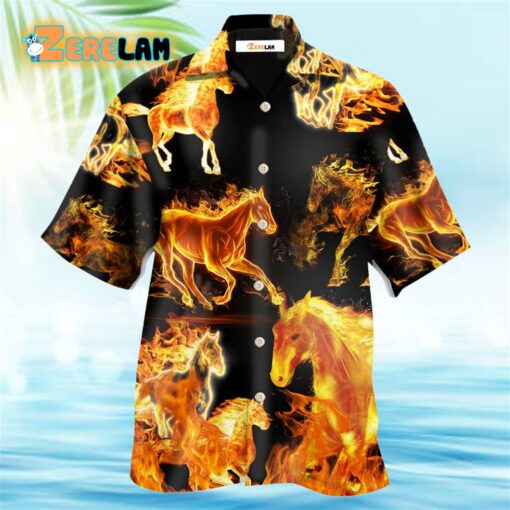 Horse Fire Forse Black Style Hawaiian Shirt
