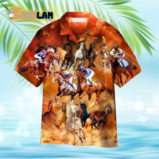 Horse Racing Fire Orange Hawaiian Shirt