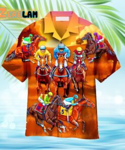 Horse Racing Red Orange Hawaiian Shirt