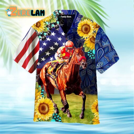 Horse Racing Sunflower Hawaiian Shirt