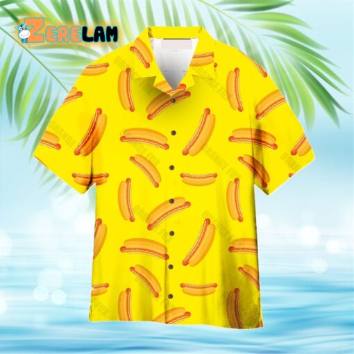 Hot Dog On Yellow Hawaiian Shirt