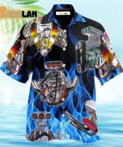 Hot Rod Blue Flame In Black Background Hawaiian Shirt