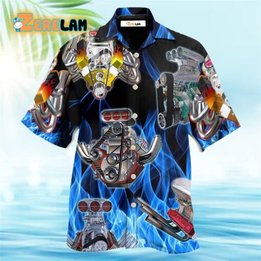 Hot Rod Blue Flame In Black Background Hawaiian Shirt