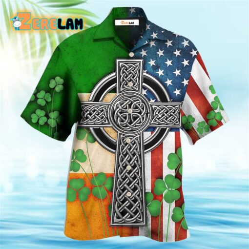 Irish American Flag Celtic Cross Irish Saint Patrick’s Day All Over Hawaiian Shirt