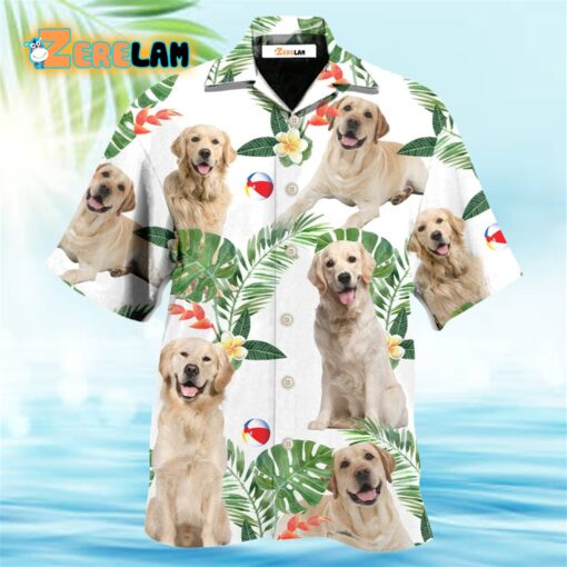 Labrador Retriever Dog Tropical Leaf White Style Hawaiian Shirt