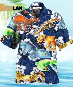 Leopard Gecko Blue Tropical Flower Hawaiian Shirt