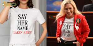 Marjorie Taylor Greene Say Her Name Laken Riley Shirt The story behind MTG's shirt at State of the Union, and the slogan it appropriated