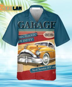 Men’s Retro Contrast Color Stitching Garage Car Hawaiian Shirt